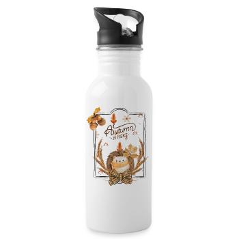Herbst Igel Blätter Rahmen - Trinkflasche mit integriertem Trinkhalm - Weiß - Rechts