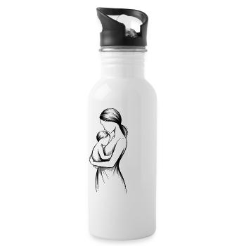 Silhouette mère-enfant en noir et blanc - Gourde avec paille intégrée - blanc - Droite