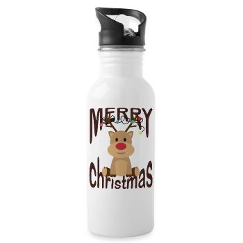 Merry Christmas Reindeer - Water bottle with straw - white - Right