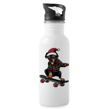 Dobermann Hund Weihnachten Lustig - Trinkflasche mit integriertem Trinkhalm - Weiß - Rechts