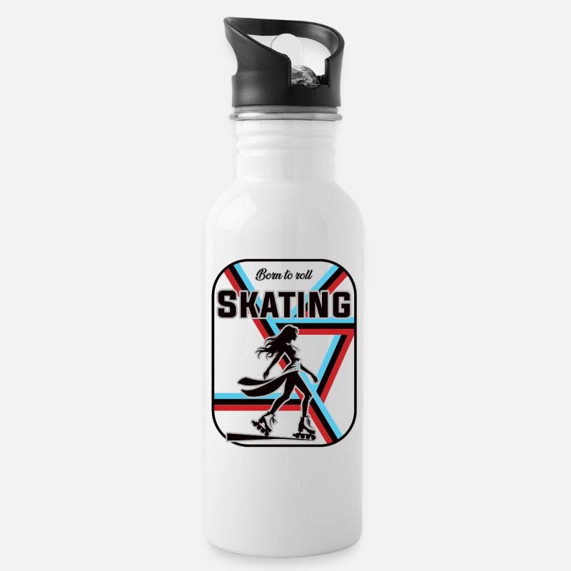 Skating Design – Born to Roll - Trinkflasche mit integriertem Trinkhalm - Weiß