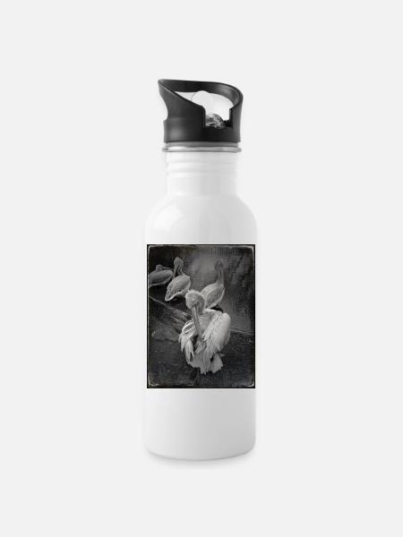 Dark Pelicans - Trinkflasche mit integriertem Trinkhalm - Weiß