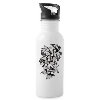 Schwarzweiß Blumenspirale - Trinkflasche mit integriertem Trinkhalm - Weiß - Rechts