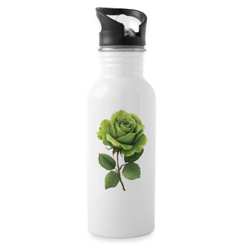 Grüne Rose - Trinkflasche mit integriertem Trinkhalm - Weiß - Rechts