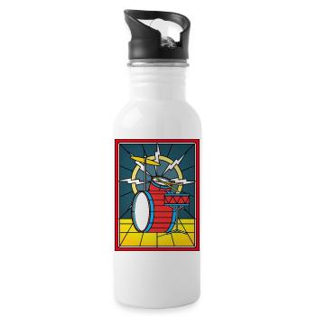 Schlagzeug aus Buntglas - Trinkflasche mit integriertem Trinkhalm - Weiß - Rechts