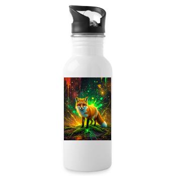 Ein leuchtender Fuchs läuft durch Wellen von Korallen und Eme - Trinkflasche mit integriertem Trinkhalm - Weiß - Rechts