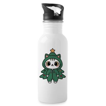 Chaton Noël Arbre Costume - Gourde avec paille intégrée - blanc - Droite