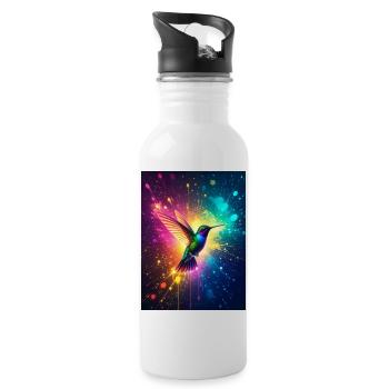 Radiant hummingbird glowing midair, surrounded  - Water bottle with straw - white - Right