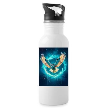 A glowing owl soars through radiant beams of gol - Water bottle with straw - white - Right