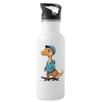 Dino Skater Hoodie Design - Trinkflasche mit integriertem Trinkhalm - Weiß - Rechts