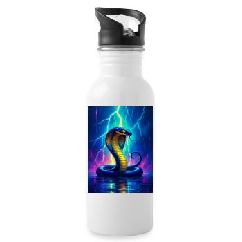 Eine Kobra erhebt sich durch elektrische Blitze in Glowin - Trinkflasche mit integriertem Trinkhalm - Weiß - Rechts