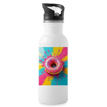 Glänzender rosa Donut, der in süßer Pop-Art-Farbe leuchtet - Trinkflasche mit integriertem Trinkhalm - Weiß - Rechts
