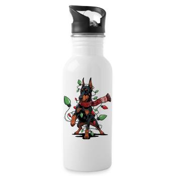 Dobermann Weihnachten Pyjama-Kostüm Geschenk Lusti - Trinkflasche mit integriertem Trinkhalm - Weiß - Rechts