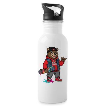 Wave Bear Skateboard Graffiti Pullover Hoodie - Water bottle with straw - white - Right