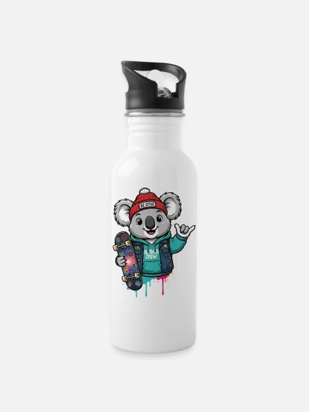 Koala Skate Hoodie Oz Style - Trinkflasche mit integriertem Trinkhalm - Weiß