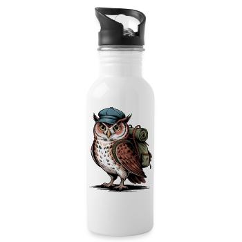 Wandernde Eule mit Rucksack - Trinkflasche mit integriertem Trinkhalm - Weiß - Rechts