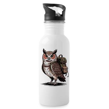 Eule mit Rucksack - Trinkflasche mit integriertem Trinkhalm - Weiß - Rechts