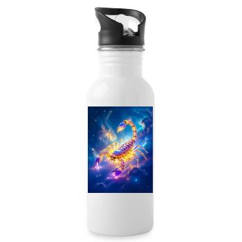 Leuchtender Glasskorpion im hellen Nebel - Trinkflasche mit integriertem Trinkhalm - Weiß - Rechts