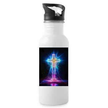 Kreuz_aus_Energie_Spirituelle_Neon-Vision - Trinkflasche mit integriertem Trinkhalm - Weiß - Rechts