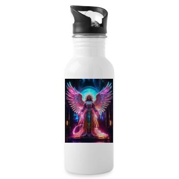 Neon-Seraphim_Fluegel_aus_Energie - Trinkflasche mit integriertem Trinkhalm - Weiß - Rechts