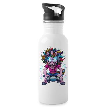 Neon Unicorn Gaming mit Kopfhörern - Trinkflasche mit integriertem Trinkhalm - Weiß - Rechts
