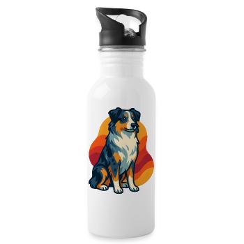 Sunset Australian Shepherd Hund - Trinkflasche mit integriertem Trinkhalm - Weiß - Rechts