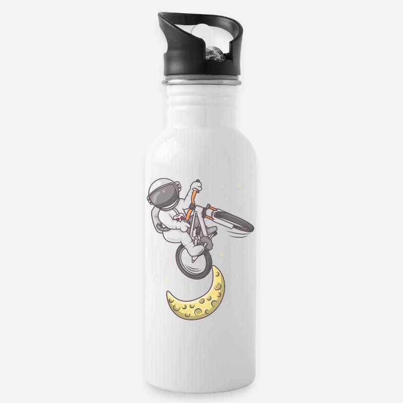 Astronaut Moon Bike Jump - Trinkflasche mit integriertem Trinkhalm - Weiß