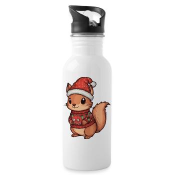 Squirrel Christmas - Water bottle with straw - white - Right