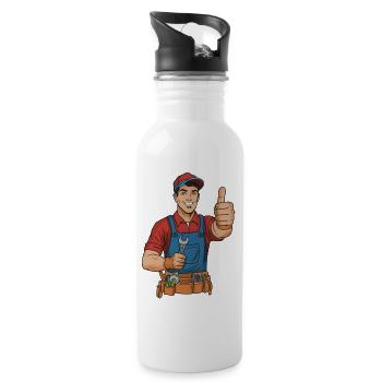 Fröhlicher Handwerker Daumen Hoch - Trinkflasche mit integriertem Trinkhalm - Weiß - Rechts