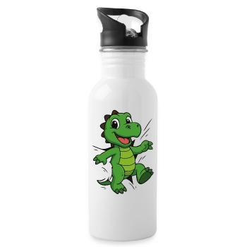 Comic Dino – Für echte Dinosaurier Fans - Trinkflasche mit integriertem Trinkhalm - Weiß - Rechts