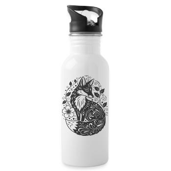 Ornamental fox with flower tendrils - Water bottle with straw - white - Right