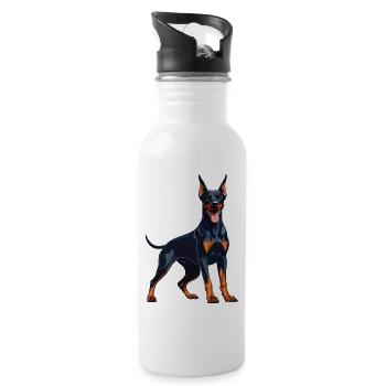 Strong Doberman – Expressive Dobie Design - Water bottle with straw - white - Right