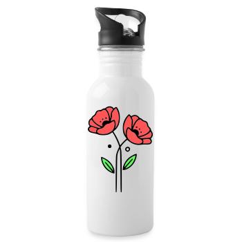 Poppy-Poppies-Minimalist-Line-Art-5 - Water bottle with straw - white - Right