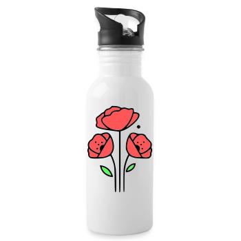 Poppy-Poppies-Minimalist-Line-Art-1 - Water bottle with straw - white - Right