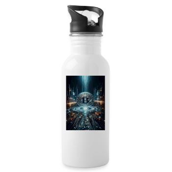Cyber Bitcoin Vortex – Futuristisches Design - Trinkflasche mit integriertem Trinkhalm - Weiß - Rechts