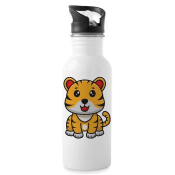 Tiger-Karikatur - Trinkflasche mit integriertem Trinkhalm - Weiß - Rechts
