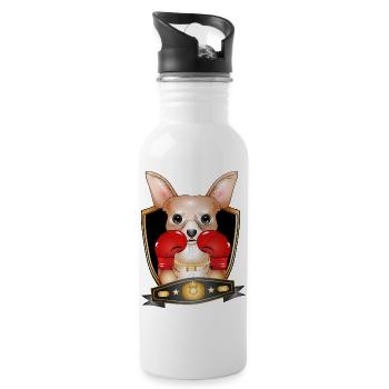 Boxing Chihuahua – Funny Boxer Motif - Water bottle with straw - white - Right