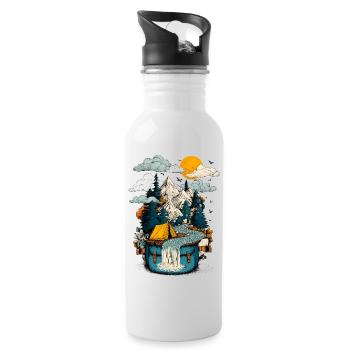 Bergsee Pfad - Camping Backpacker Motiv - Trinkflasche mit integriertem Trinkhalm - Weiß - Rechts