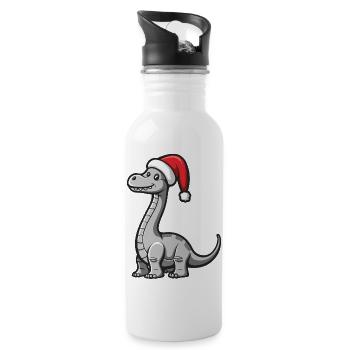 Dinosaur brontosaurus Christmas - Water bottle with straw - white - Right