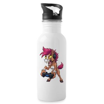 Crazy Neon Pony Gamer avec casque de jeu - Gourde avec paille intégrée - blanc - Droite