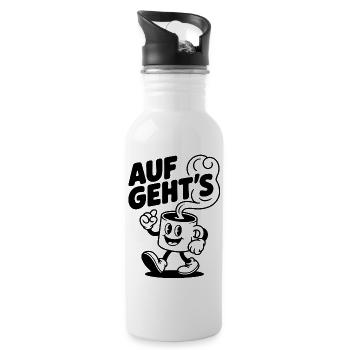 Auf geht's Kaffeetasse – Motivationsdesign - Trinkflasche mit integriertem Trinkhalm - Weiß - Rechts