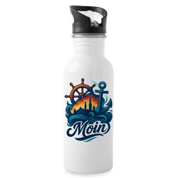 Hamburg Moin Stadt Silhouette Anker Hafen Geschenk - Trinkflasche mit integriertem Trinkhalm - Weiß - Rechts