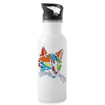 Chat Mosaïque tribal - Gourde avec paille intégrée - blanc - Droite