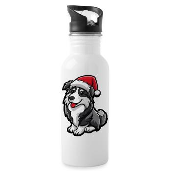 Border Collie Hund Weihnachten - Trinkflasche mit integriertem Trinkhalm - Weiß - Rechts