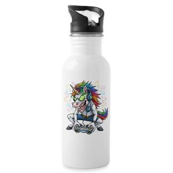 Licorne gaming avec t-shirt gamer en crinière arc-en-ciel - Gourde avec paille intégrée - blanc - Droite