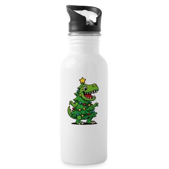 Tree Rex – Funny Dino Christmas - Water bottle with straw - white - Right