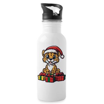 Cadeaux de Noël guépard - Gourde avec paille intégrée - blanc - Droite