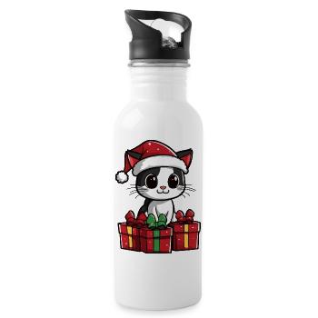 Katze Weihnachten Geschenke - Trinkflasche mit integriertem Trinkhalm - Weiß - Rechts