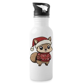 Squirrel Christmas Xmas - Water bottle with straw - white - Right