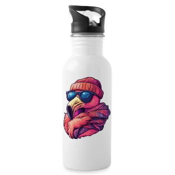 Cool Flamingo Winter Streetwear portant des lunettes de soleil - Gourde avec paille intégrée - blanc - Droite